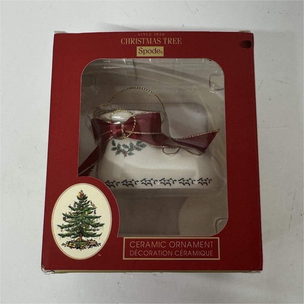 Spode Christmas Tree Ceramic Boot Ornament Baby's First Christmas Hanging Decor